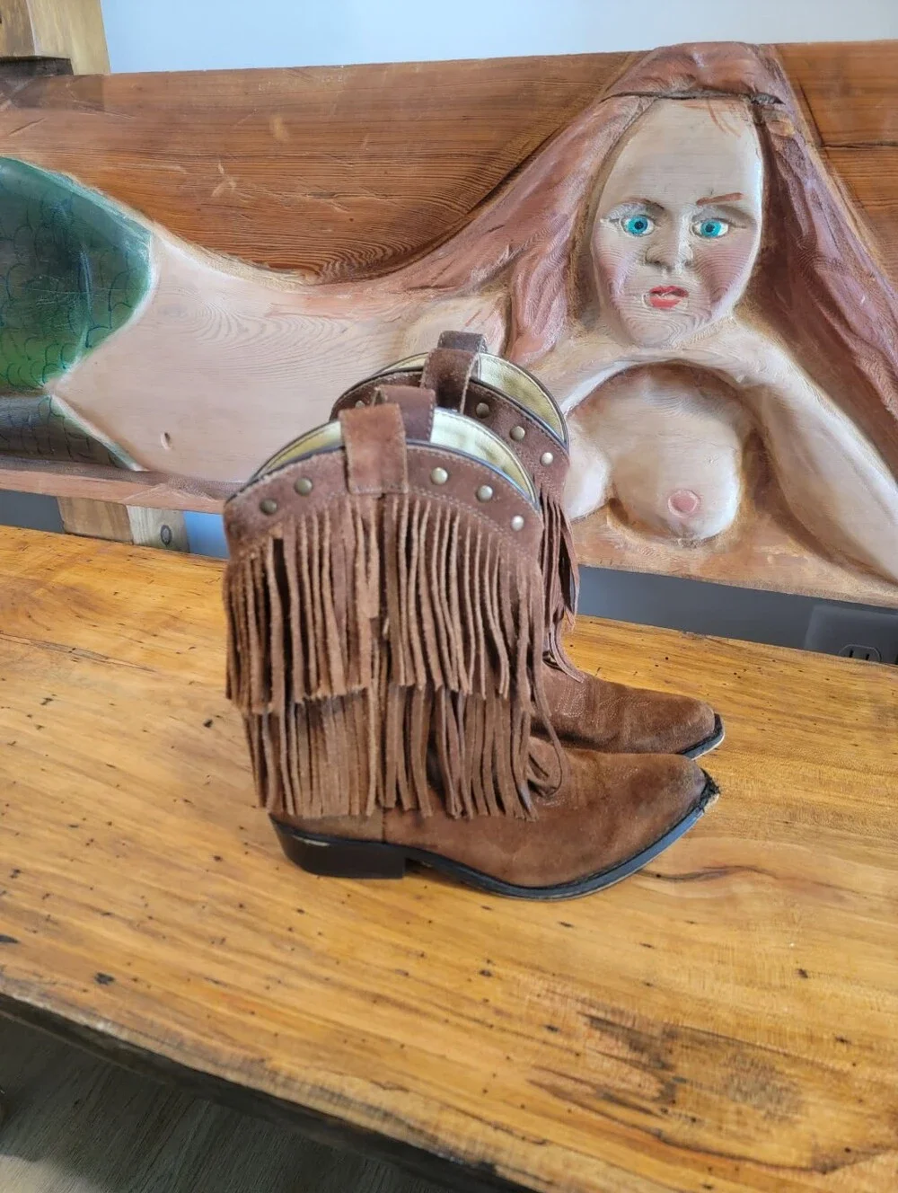 Girls Size 3 Shayanne Brown Leather  Double Fringe Cowgirl Western Boots